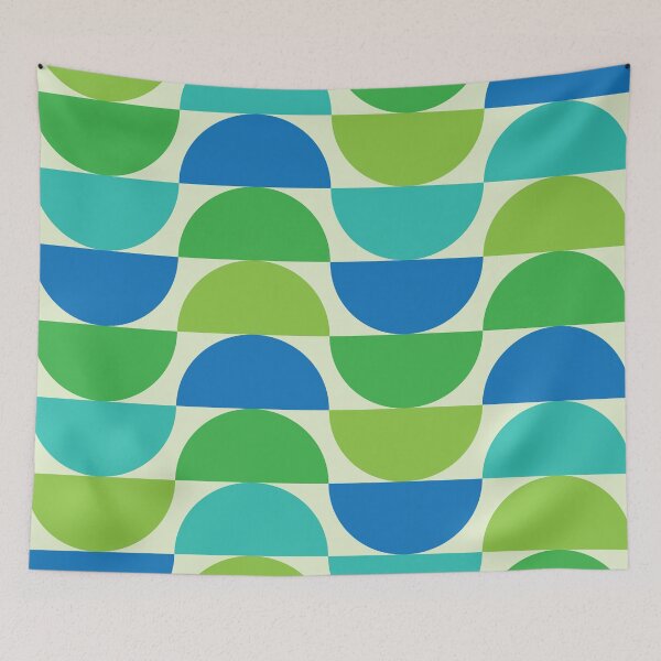 Item preview, Mid Century Geometric Half Circles Pattern in Green, Teal and Blue  designed and sold by Yasminepatterns .
