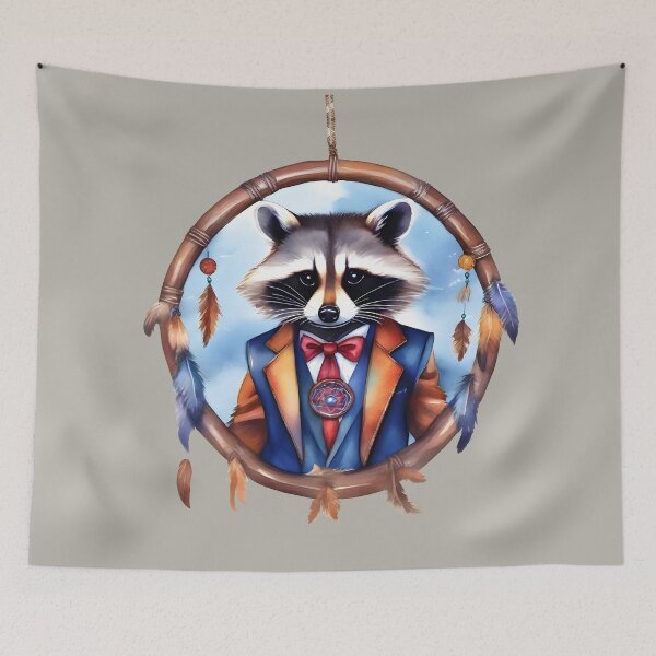 Item preview, Mystic raccoon in dream catcher designed and sold by LOKOthing.