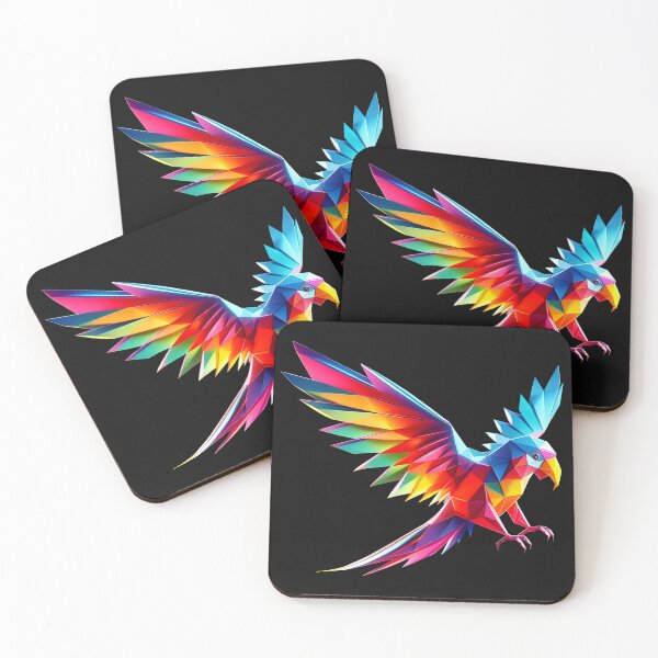 Item preview, Multicolored parrot origami geometric 3d neon, 3D polygonal illustration designed and sold by CutOriginalArt.