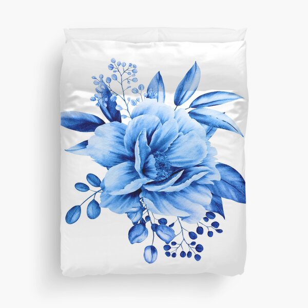 flower-bouquets-blue-denim-design-print Bettbezug