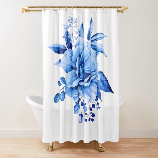 flower-bouquets-blue-denim-design-print Duschvorhang
