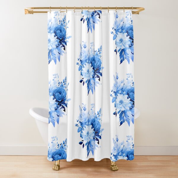Flower bouquet blue denim design trend color Duschvorhang