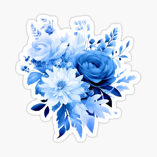 Flower bouquet blue denim design trend color Sticker