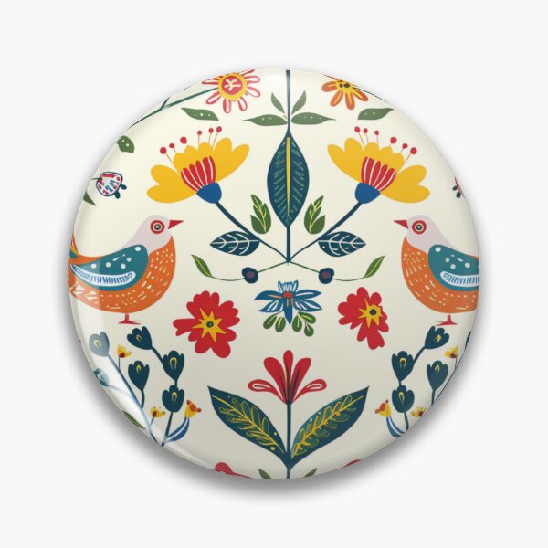Item preview, Geometric Folk Floral Orange Birds designed and sold by Wagner Brenner.