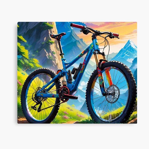 Item preview, Mountain Majesty: Detailed Blue Bike Amidst the Peaks designed and sold by GrizzlyCompany.