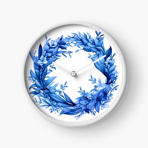 Blauer Blumenkranz mit Zeigen und Blüten im blue denim design Uhr