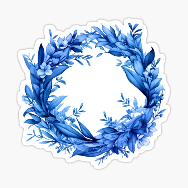 Blauer Blumenkranz mit Zeigen und Blüten im blue denim design Sticker