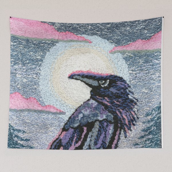 Item preview, Teal Raven Punch Needle Embroidery designed and sold by nadya.