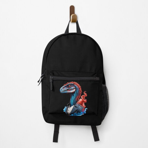 Aperçu de l'œuvre Cool Velociraptor In A Jacket Blue Red Smoke créée et vendue par TheArtOfPat.