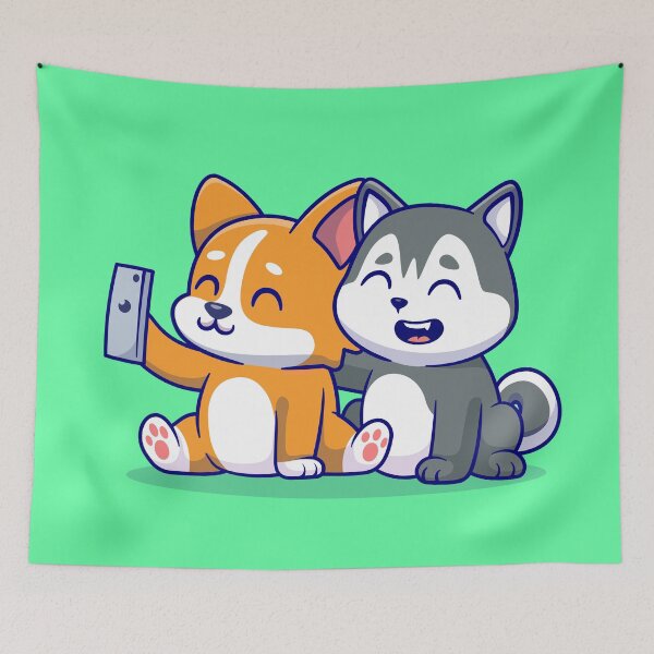 Item preview, Paws and Selfie: Cute Husky Corgi Dog Cartoon Vector Icon" designed and sold by hjian8219.