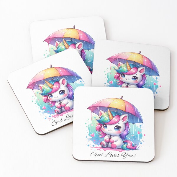 Item preview, God Loves You Unicorn with Hearts and Umbrella designed and sold by PassionforLove.