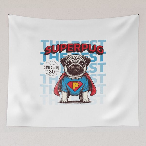 Item preview, Superhero Pug in Cape Comic Style Design designed and sold by IdeasDream.