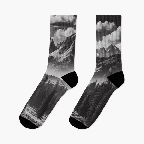 Item preview, Majestic Peaks: Black and White Mountain Landscape designed and sold by TDKCustoms.