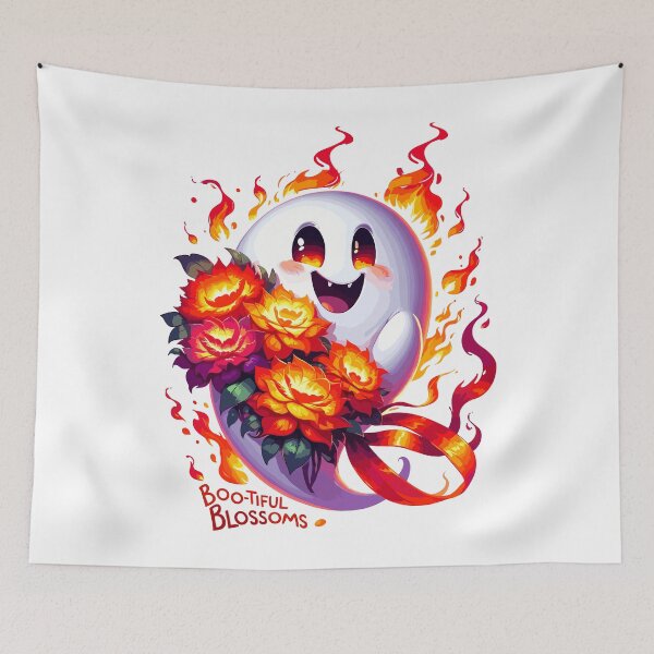 Item preview, Fiery Ghost Holding Blossoms Blazing Floral Spirit Art designed and sold by toobel.