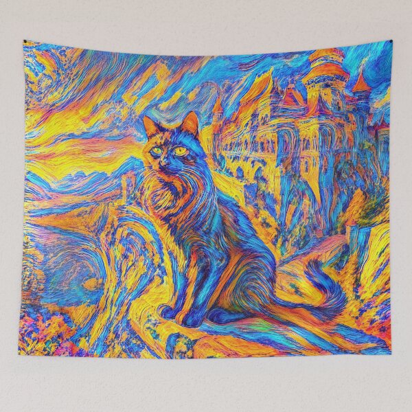 Item preview, Stylised castle and cat. DeepDream designed and sold by blackhalt.