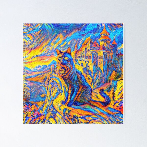 Item preview, Stylised castle and cat. DeepDream designed and sold by blackhalt.