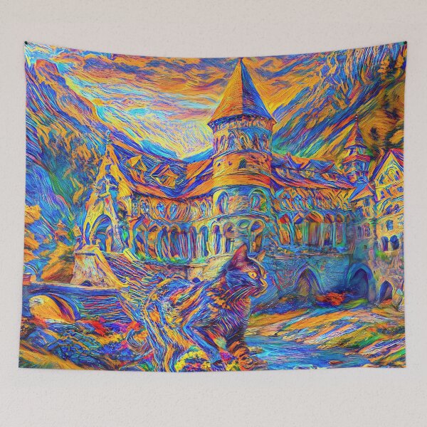 Item preview, Stylised castle and cat. DeepDream designed and sold by blackhalt.