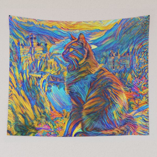 Item preview, Stylised castle and cat. DeepDream designed and sold by blackhalt.