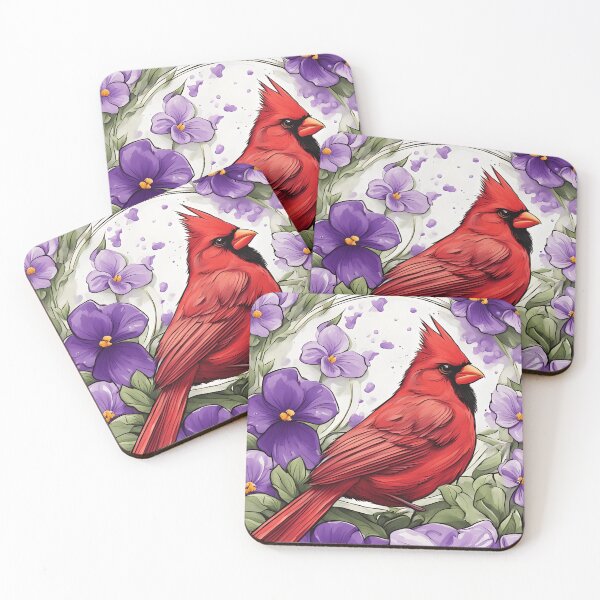 Item preview, Cardinal Bird Surrounded By Violet Viola Flower Border designed and sold by taiche.
