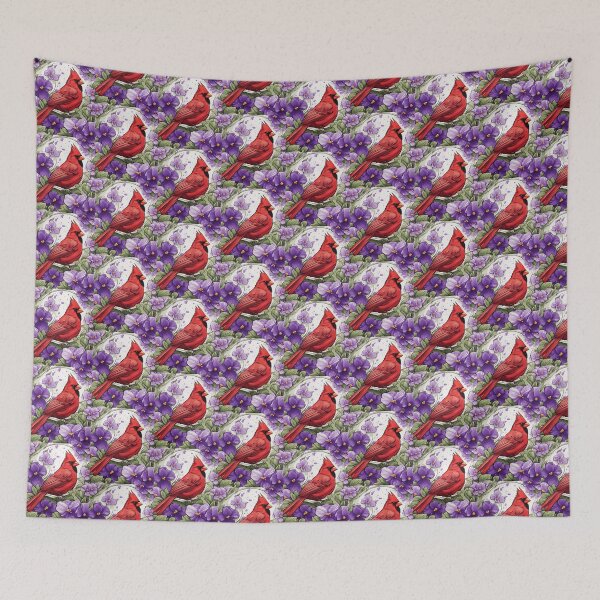 Item preview, Cardinal Bird Surrounded By Violet Viola Flower Border designed and sold by taiche.