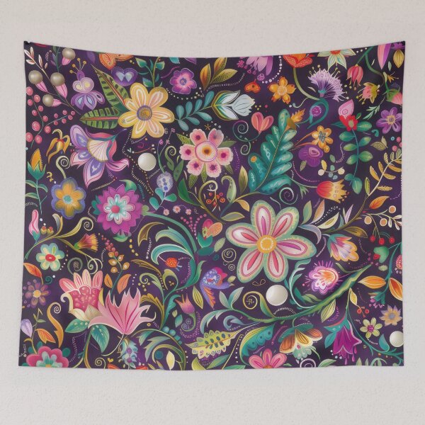 Item preview, Whimsical Floral design - black background, flower garden inspired art designed and sold by PrettyPinkSkies.