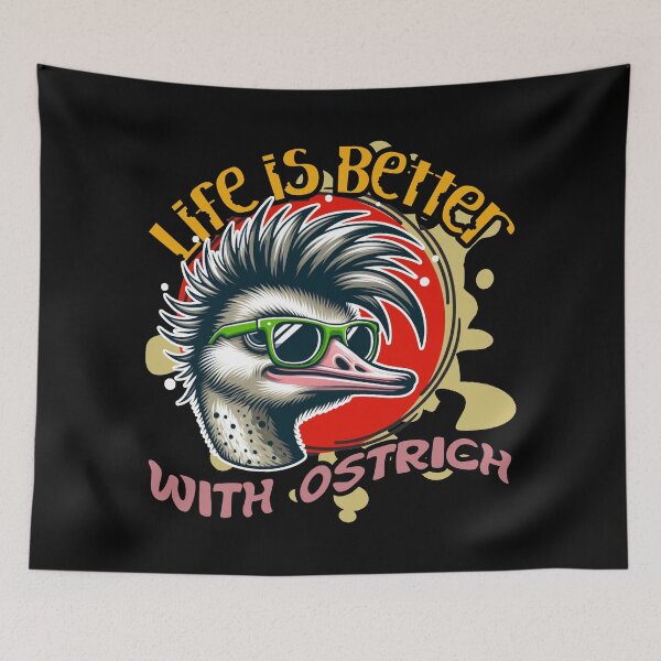 Item preview, Life is Better with a Stylish Ostrich in Red, Black, Green, and Orange designed and sold by SplashTastic.