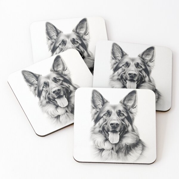 Item preview, Black and white German Shepherd pencil drawing designed and sold by Pencil-Art.