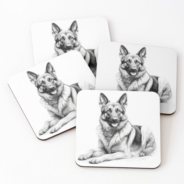 Item preview, Black and white German Shepherd pencil drawing designed and sold by Pencil-Art.