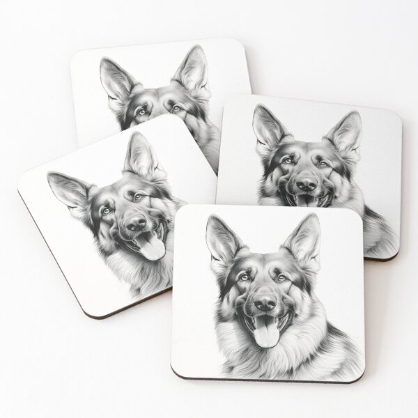 Item preview, Black and white German Shepherd pencil drawing designed and sold by Pencil-Art.