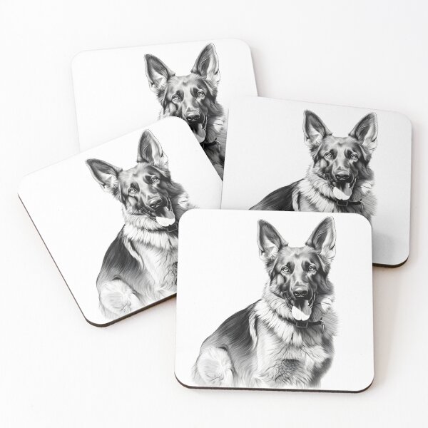 Item preview, Black and white German Shepherd pencil drawing designed and sold by Pencil-Art.