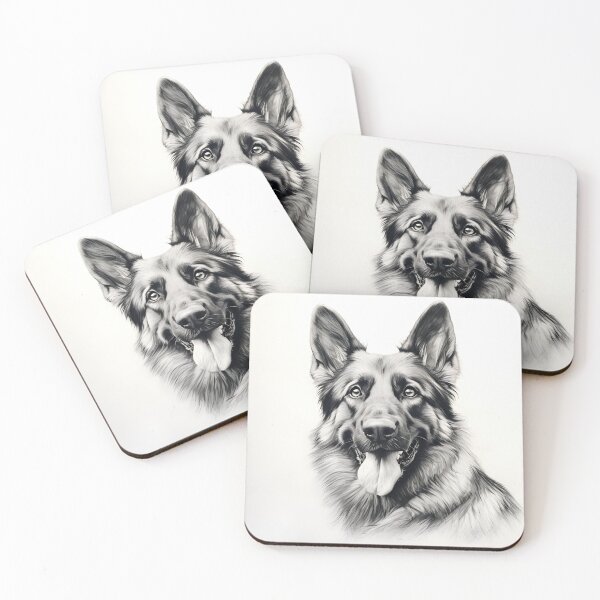 Item preview, Black and white German Shepherd pencil drawing designed and sold by Pencil-Art.