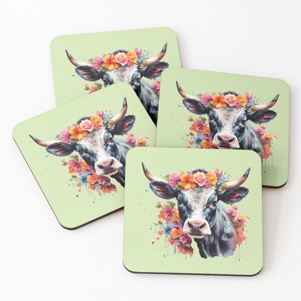 Item preview, a cow with a wreath of flowers designed and sold by Rose Design & Photos.