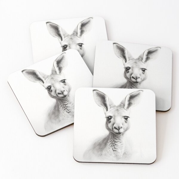 Item preview, Black and White Kangaroo pencil drawing designed and sold by Pencil-Art.