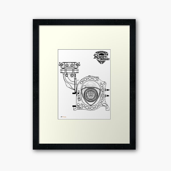 "Mazda Rotary Engine Blueprint for Power 13B" Framed Art Print for Sale