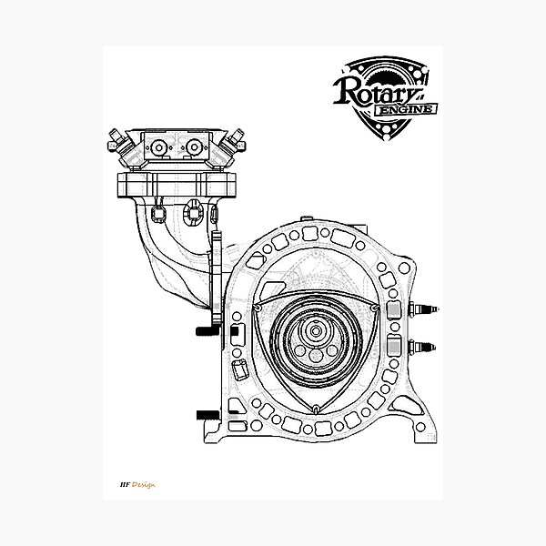"Mazda Rotary Engine Blueprint for Power 13B" Photographic Print by