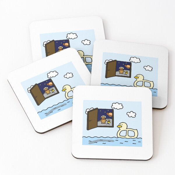 Item preview, a Cat and a Duck traveling from the moon to the earth through the door designed and sold by superbaechoo.