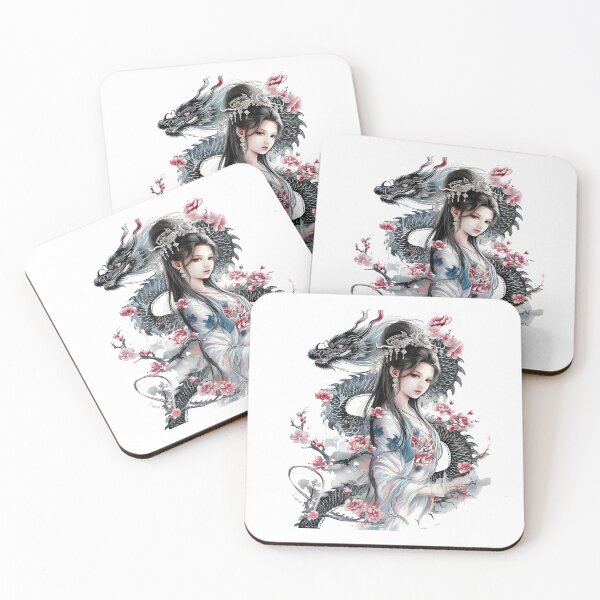 Artikelvorschau, Beautiful Japanese Woman And Dragon. Tattoo Style Art entworfen und verkauft von Lucy Goosy Art.