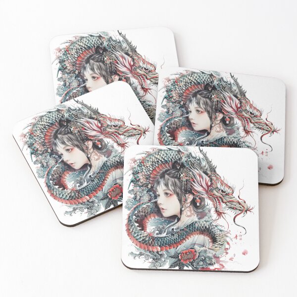 Artikelvorschau, Highly Detailed Japanese Woman And Dragon. Tattoo Style Art. entworfen und verkauft von Lucy Goosy Art.