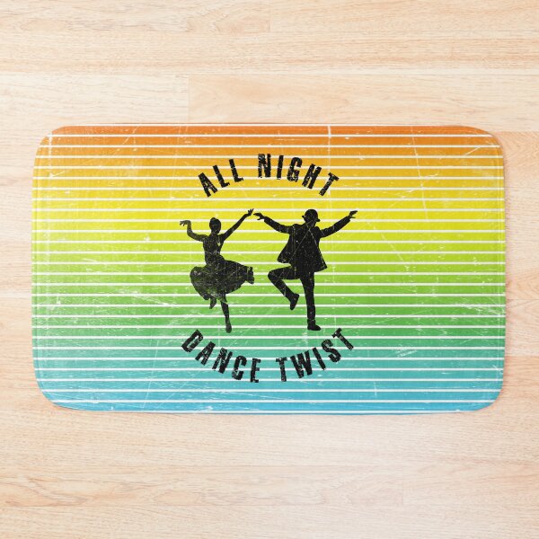 Item preview, Black silhouette of a couple dancing twist against a background of colorful stripes designed and sold by HarridanCreates.