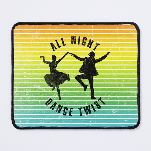 Item preview, Black silhouette of a couple dancing twist against a background of colorful stripes designed and sold by HarridanCreates.