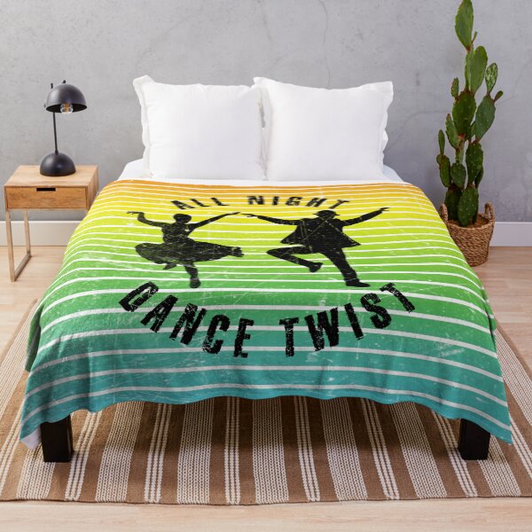 Item preview, Black silhouette of a couple dancing twist against a background of colorful stripes designed and sold by HarridanCreates.
