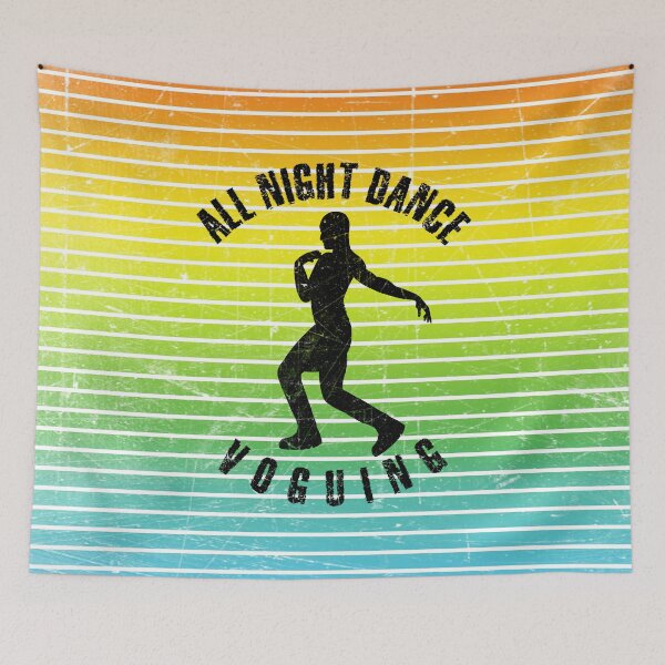 Item preview, Black silhouette of a man dancing voguing against a background of colorful stripes designed and sold by HarridanCreates.