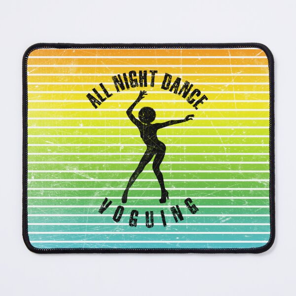 Item preview, Black silhouette of a woman dancing voguing against a background of colorful stripes designed and sold by HarridanCreates.