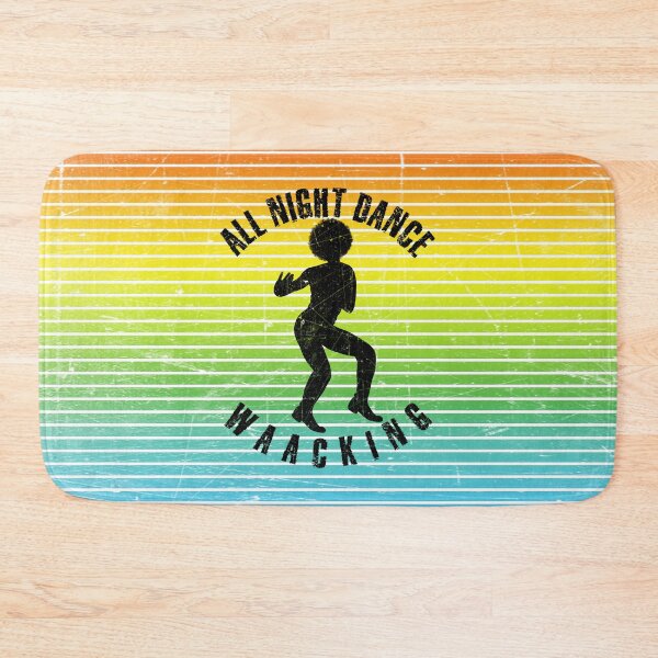 Item preview, Black silhouette of a man dancing waacking against a background of colorful stripes designed and sold by HarridanCreates.