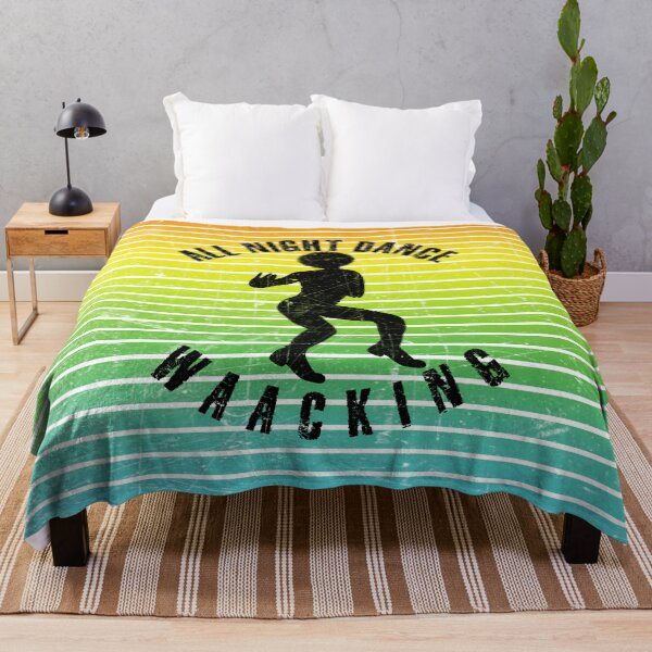 Item preview, Black silhouette of a man dancing waacking against a background of colorful stripes designed and sold by HarridanCreates.