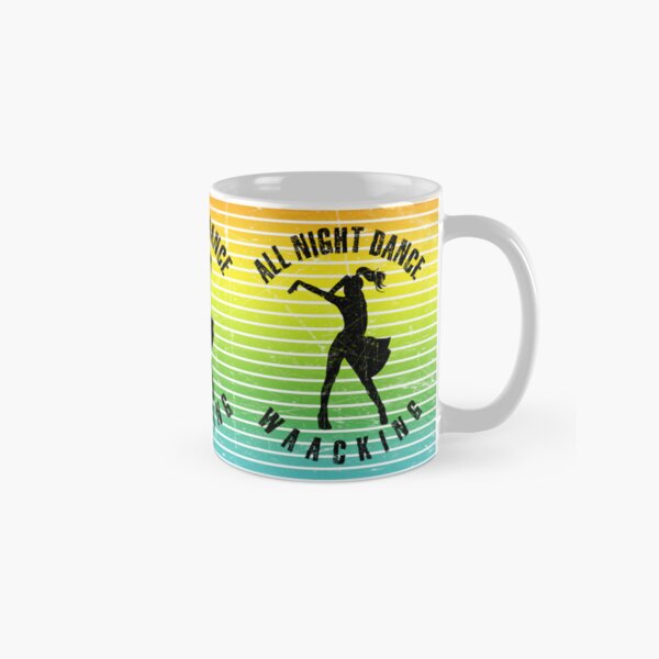 Item preview, Black silhouette of a woman dancing waacking against a background of colorful stripes designed and sold by HarridanCreates.