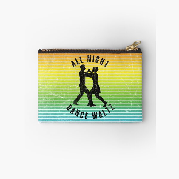 Item preview, Black silhouette of a couple dancing waltz against a background of colorful stripes designed and sold by HarridanCreates.