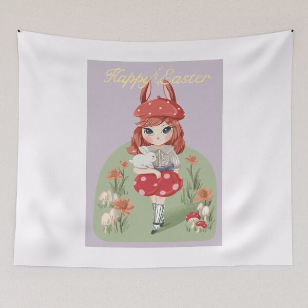 Item preview, Easter cute bunny girl with red beret designed and sold by Yunipop.