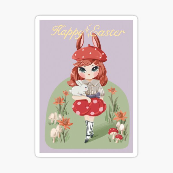 Item preview, Easter cute bunny girl with red beret designed and sold by Yunipop.