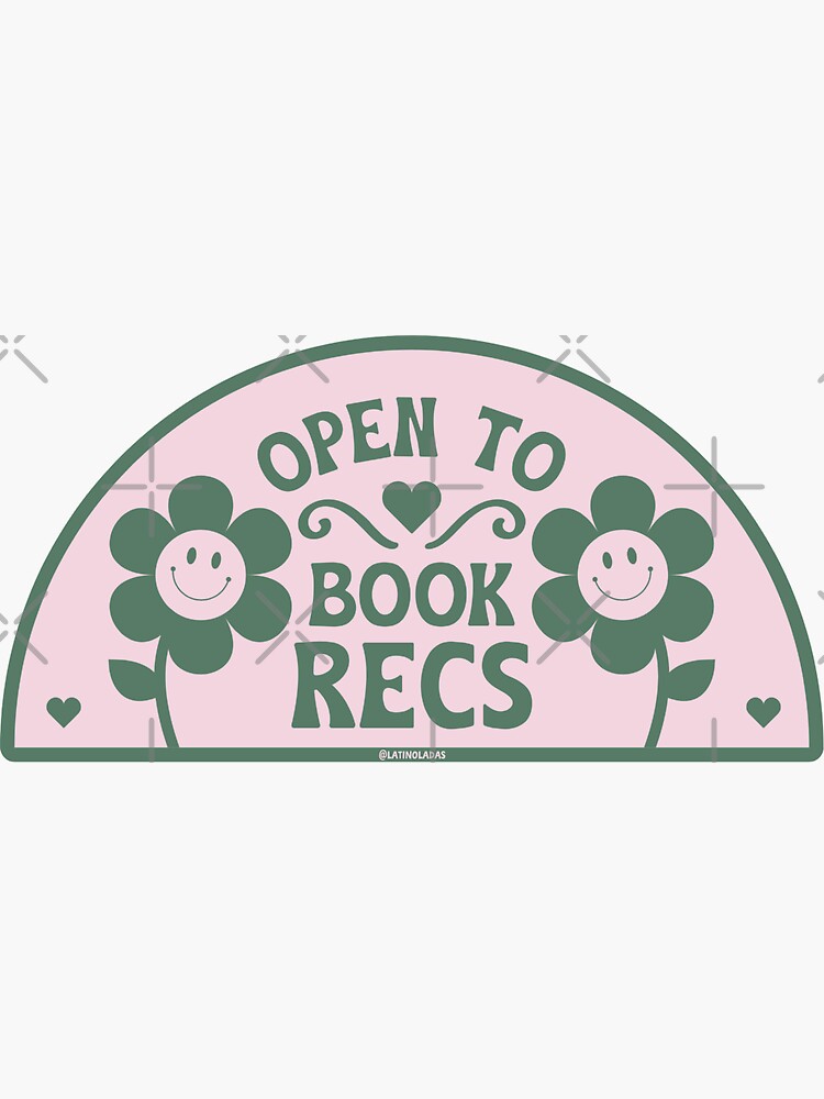 Thumbnail 3 von 3, Sticker, Open To Book Recs / Retro Groovy Flowers Daisy Daisies Aesthetic Bookish Pastel Pink Dark Green For Kindle Reading Girl Tbr designt und verkauft von Latinoladas.